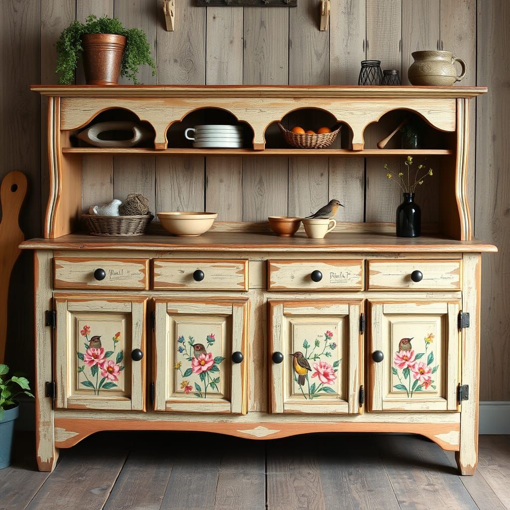 Rustic Kitchen Dresser with Bauernmalerei Decorations