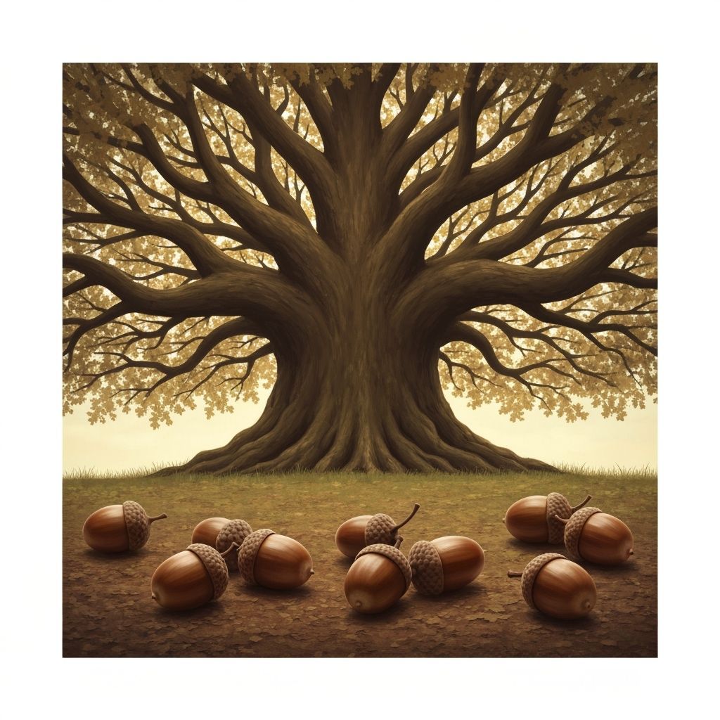 Ancient Oak Tree with Acorns in Earthy Style