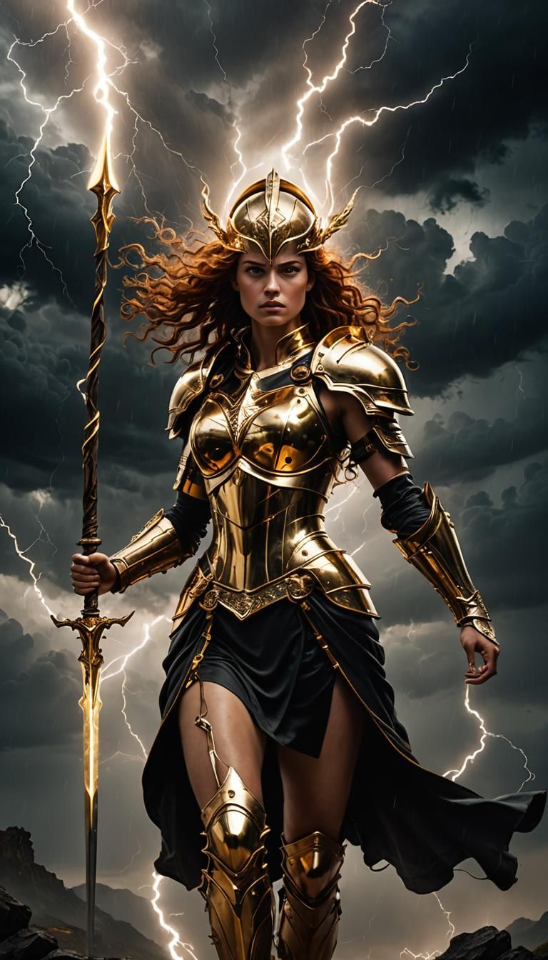 Renaissance Warrior Woman with Lightning Spear