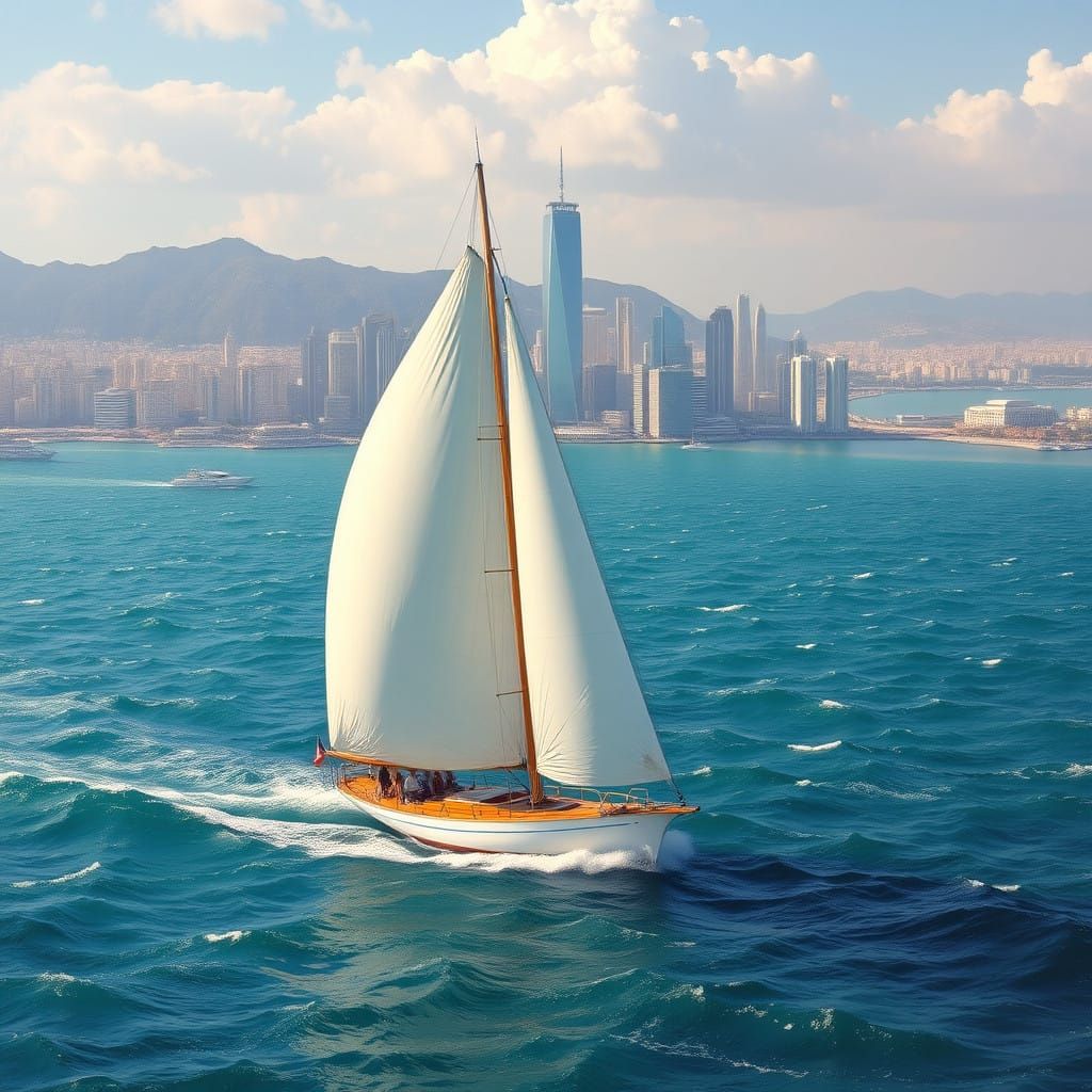 Majestic Sailboat in a Romanticized Seascape