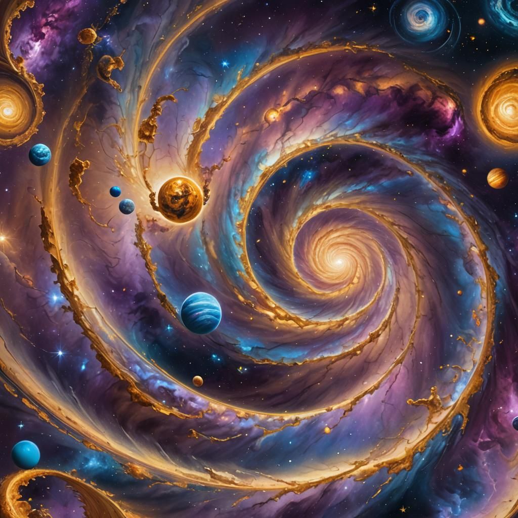 Surreal Fibonacci Galaxy in Space, Oil Painting