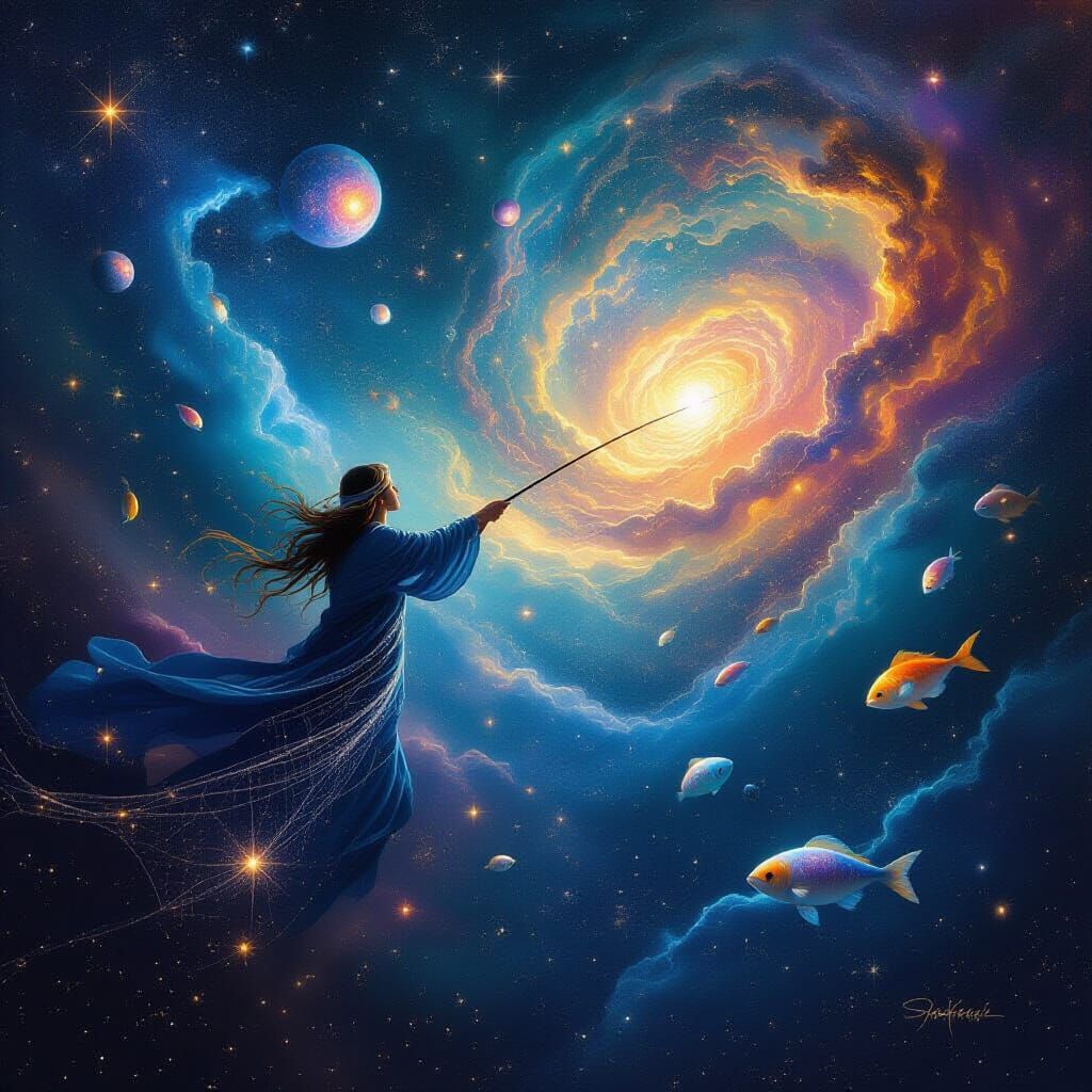 Celestial Fisherman Casts Net in Cosmic Ocean of Stars