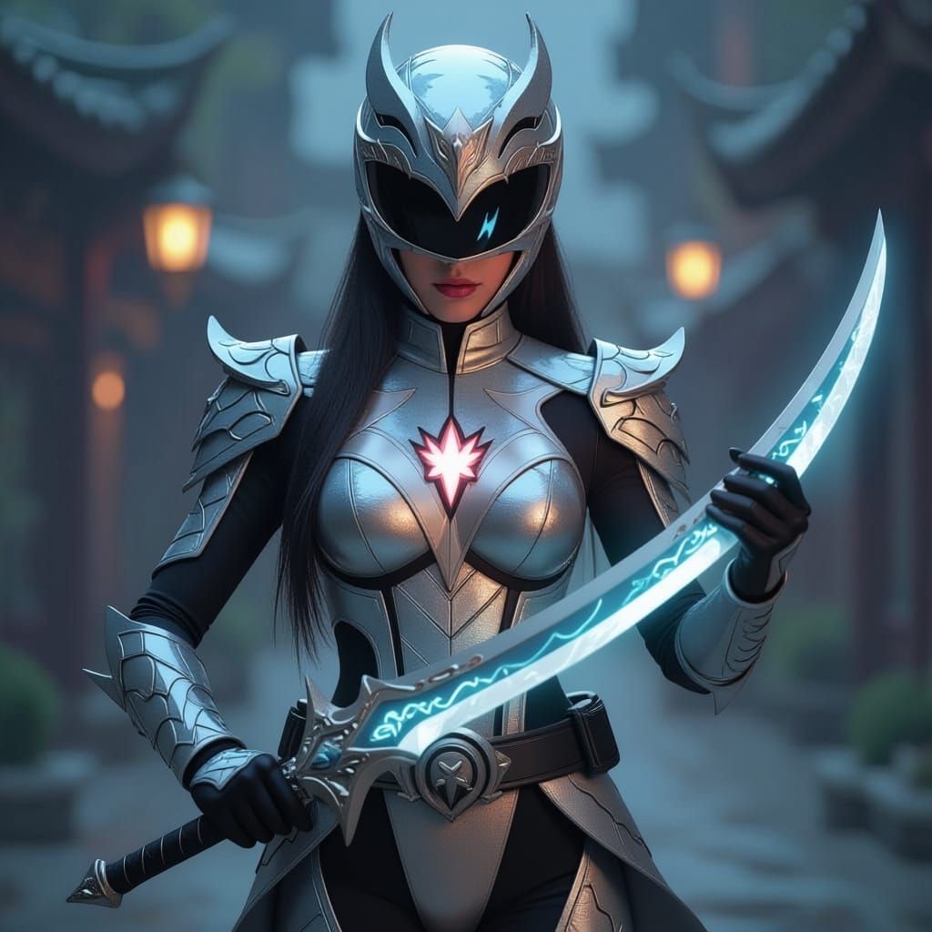 Red Dragon Ranger in Sci-Fi Cityscape