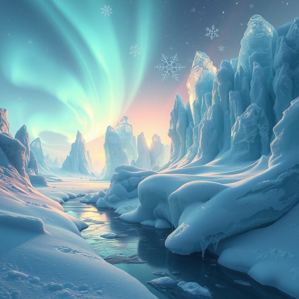 Surreal Crystal Landscape Bathed in Ethereal Glow