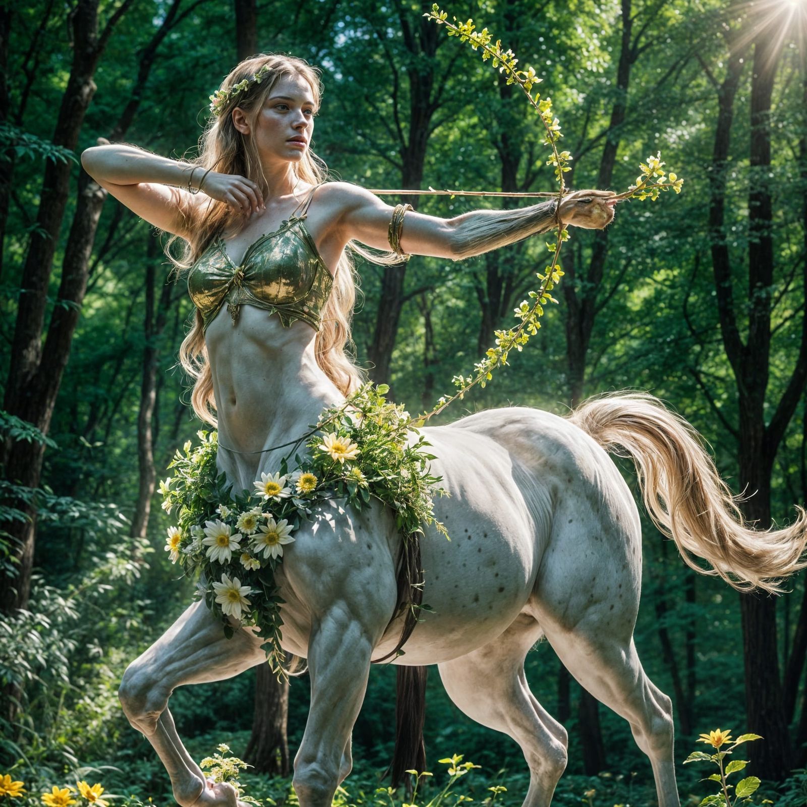 Centaur Maiden in Sunlit Forest