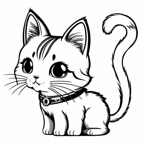 Chibi Cat Coloring Page Line Art