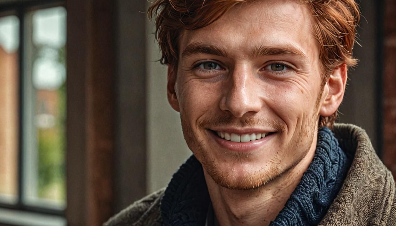 Auburn-Haired Man's Portrait in Film Noir Style