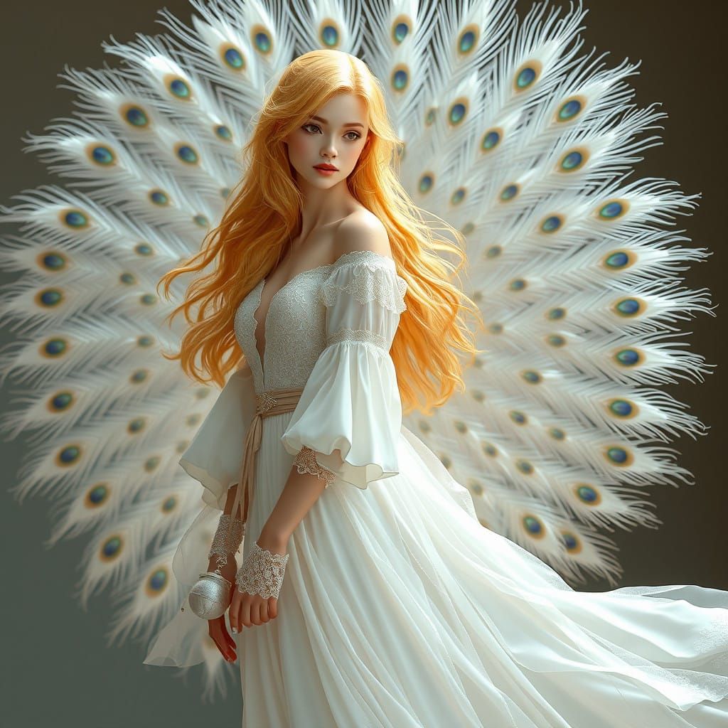 Ethereal Victorian Maiden with Peacock Plumage
