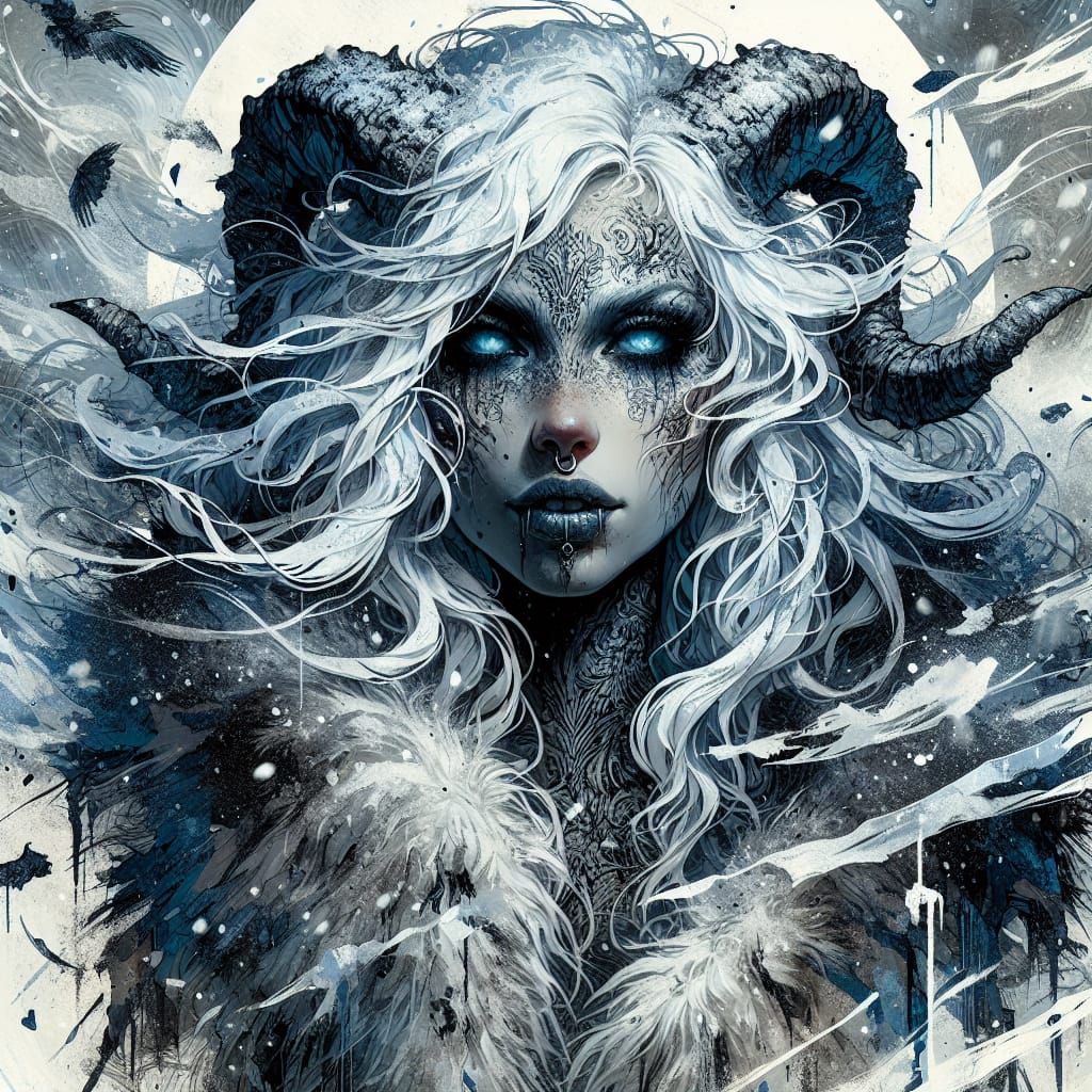 Hypermaximalist Portrait of a Frost-Kissed Tiefling