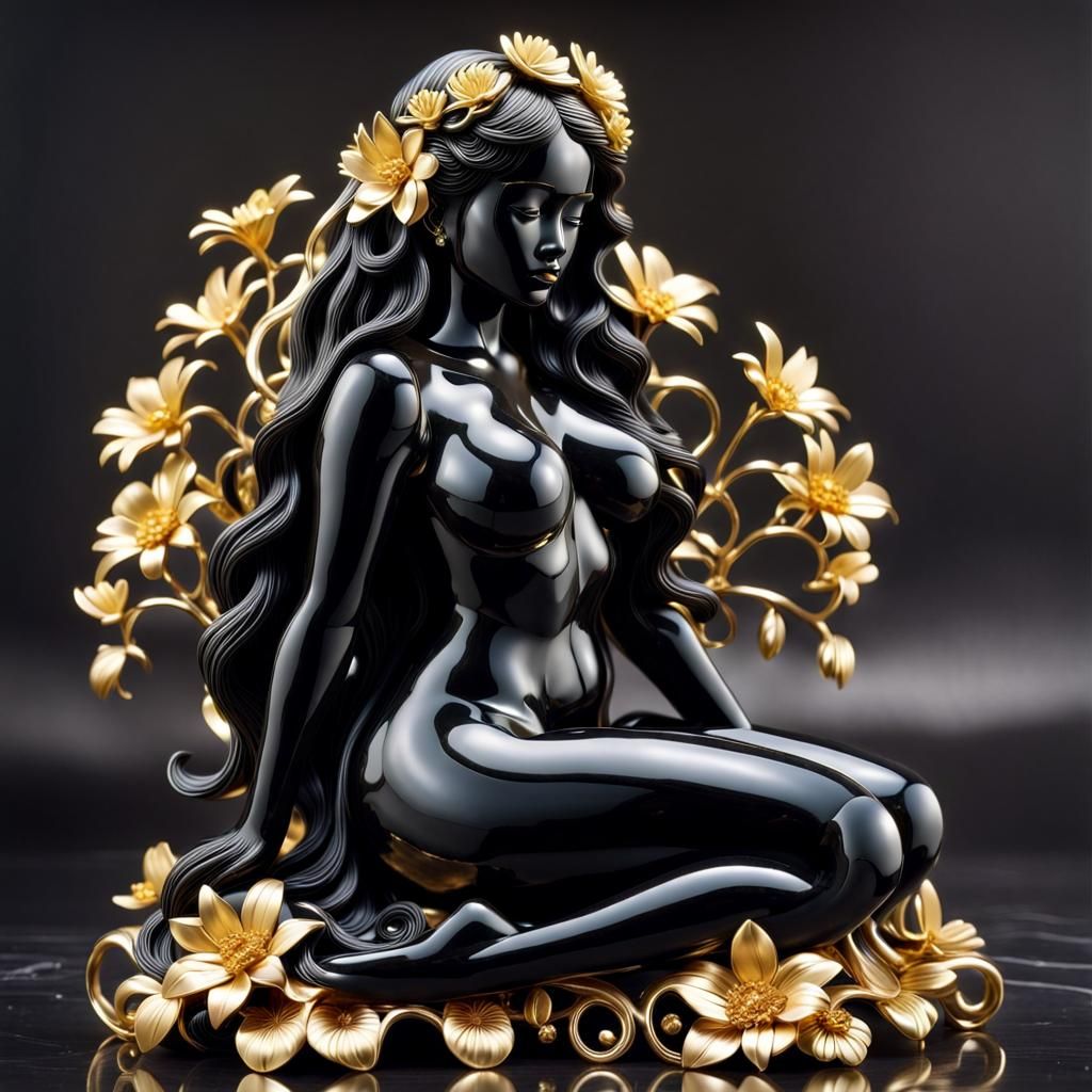 Onyx and Gold Sculpture of a Woman