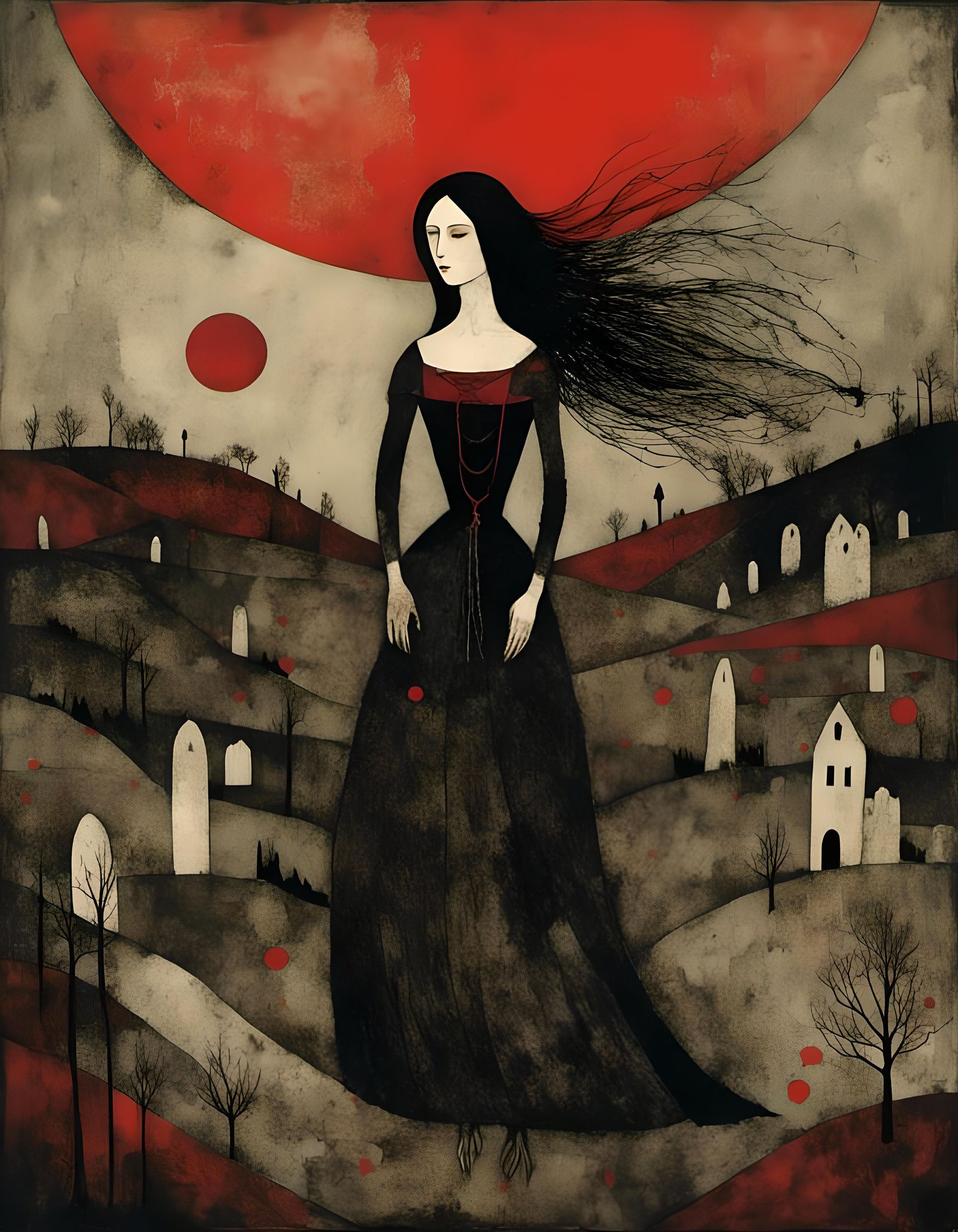 Gothic Vampire Ascends Under Blood Moon in Charcoal