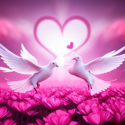 Pink Doves Forming Heart with Ribbon, UHD Render