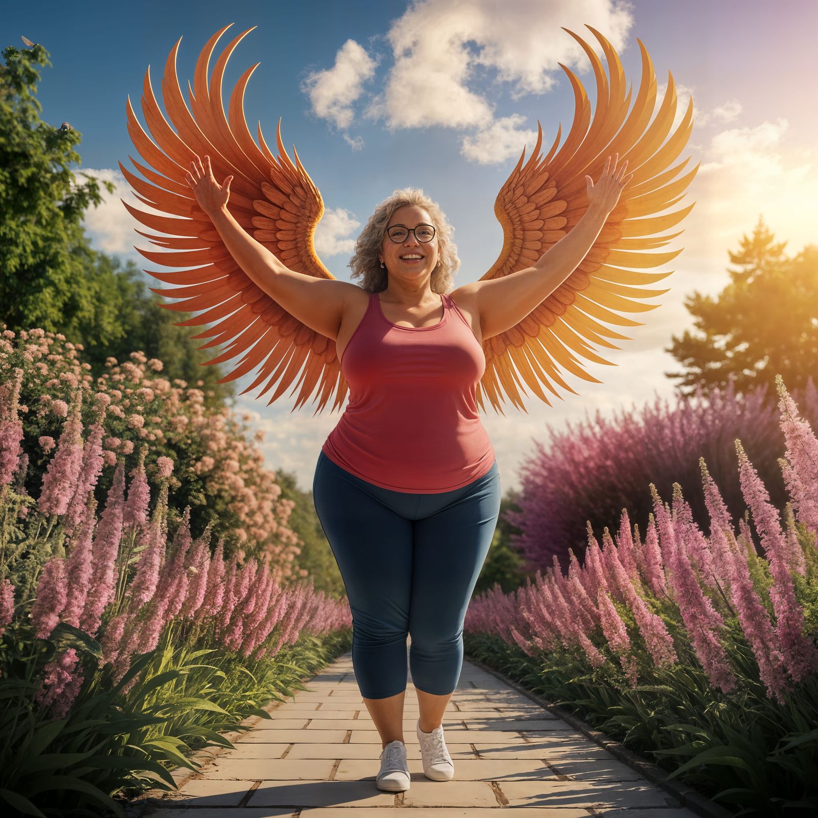 Empowered Woman Radiating Strength in Floral Garden