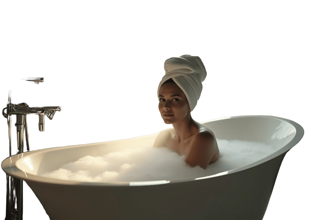 Elegant Bathroom with Woman Relaxing in Bathtub