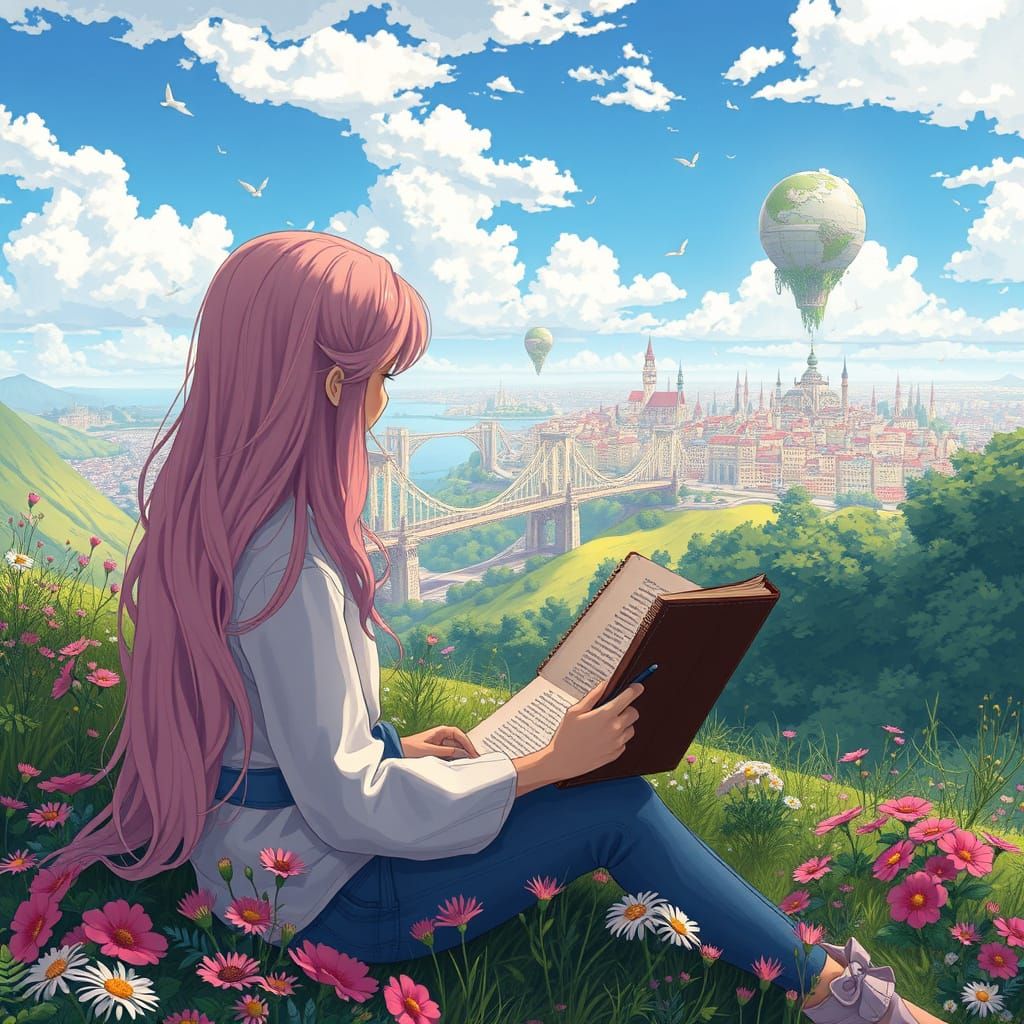 Dreamy Cityscape Sketch in Whimsical Style