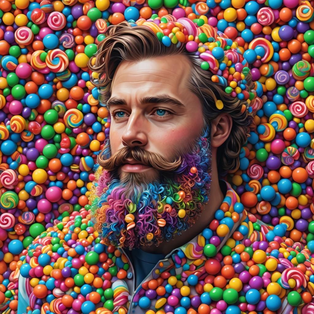 Man with Rainbow Candy Beard in Candy Art Style