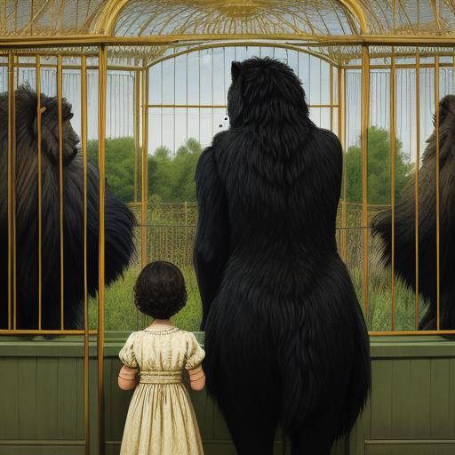 Children Gaze at Lion, Edward Gorey Style