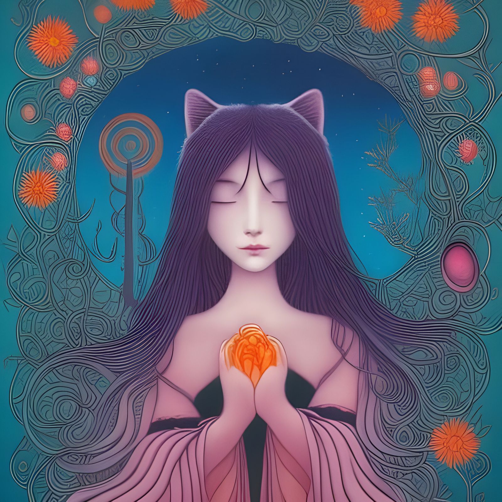 Fairytale Girl with Animals in Magic Realism Style