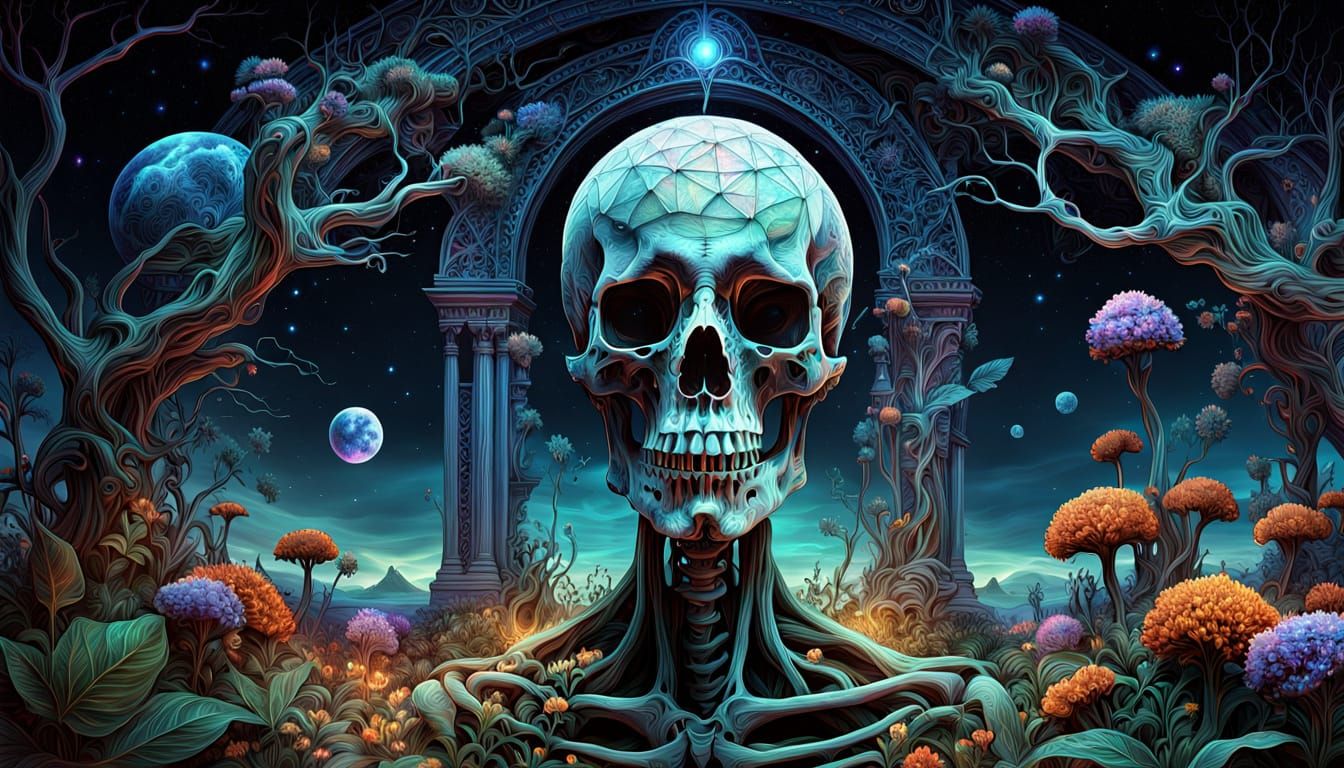 Spectral Gardener's Bone Garden: Cosmic Gothic Horror