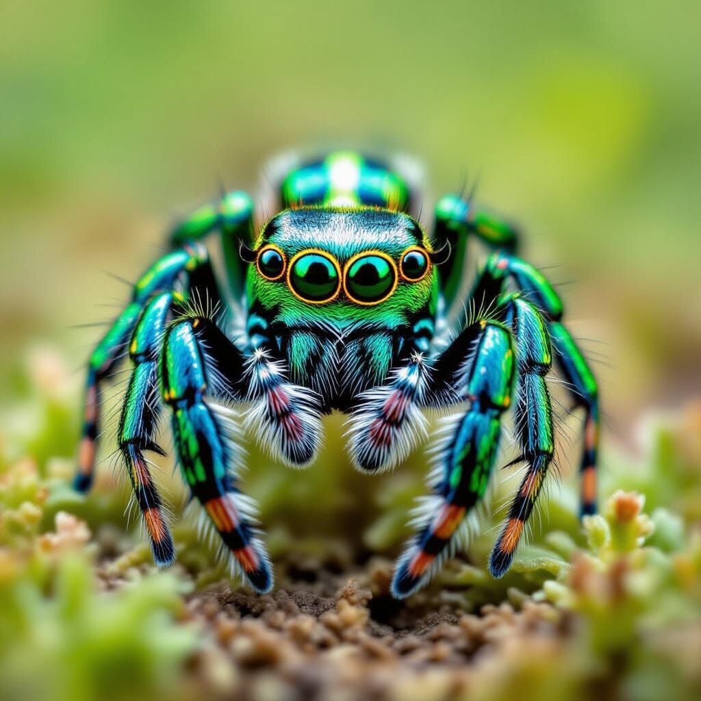 Hyperrealistic Jumping Spider in Mid-Leap