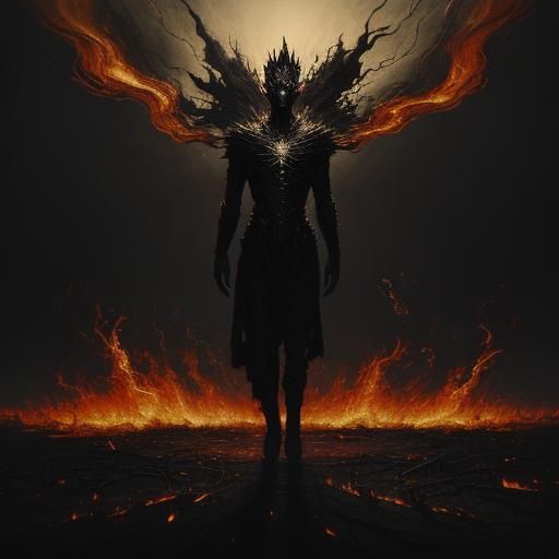 Surreal Figure Amidst Embers of Broken Dreams