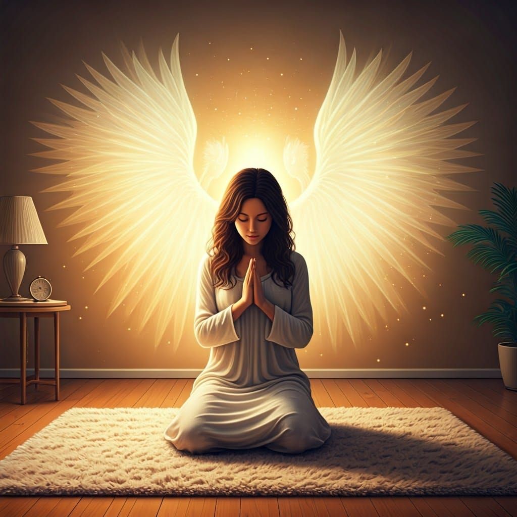 Angelic Woman Praying: Digital Art in Dreamy Style