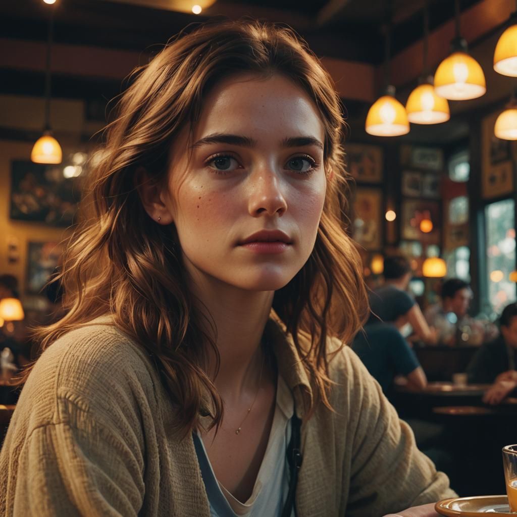 Emma in Cafe with Oil Painting Lighting