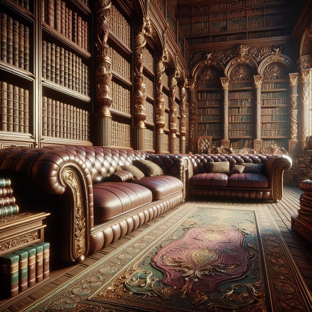 Elegant Fantasy Library with Leather-Bound Books