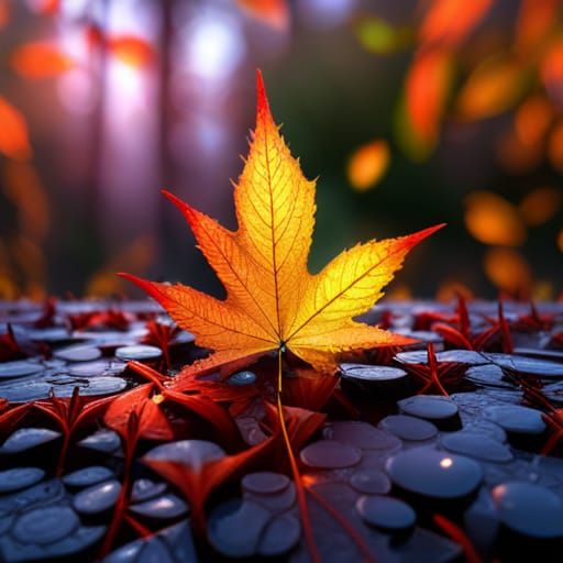 Autumnal Skull Leaves in Morning Dew, Unreal Engine