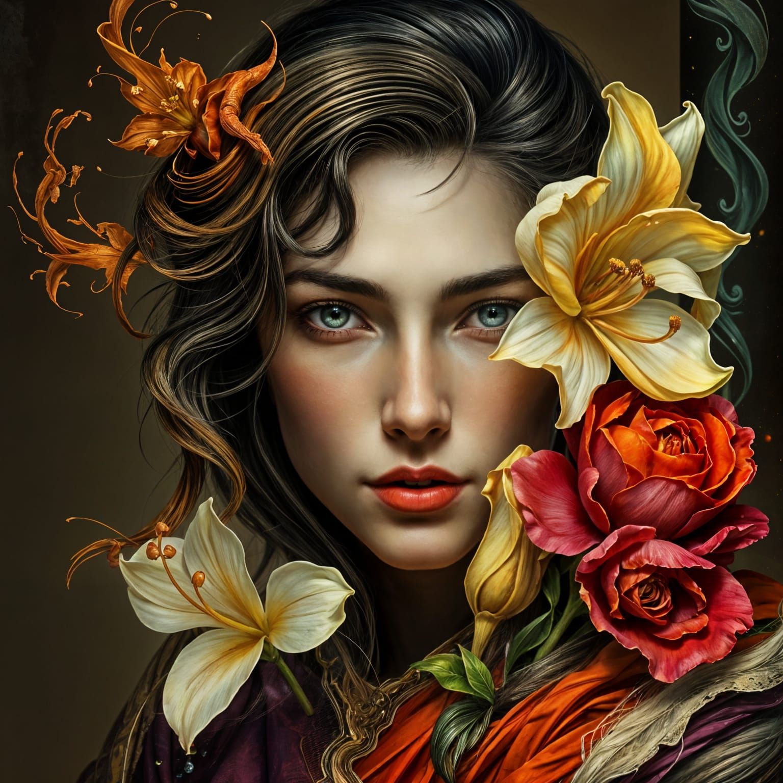 Floral Portrait in Art Nouveau Style