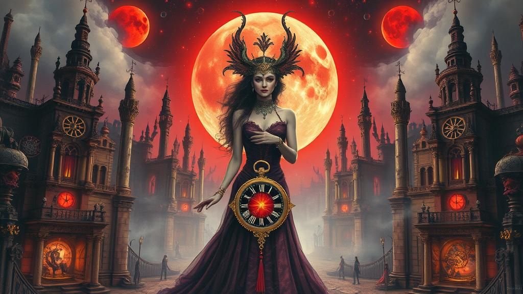 Enchantress at Steampunk Masquerade Ball in Gouache Style