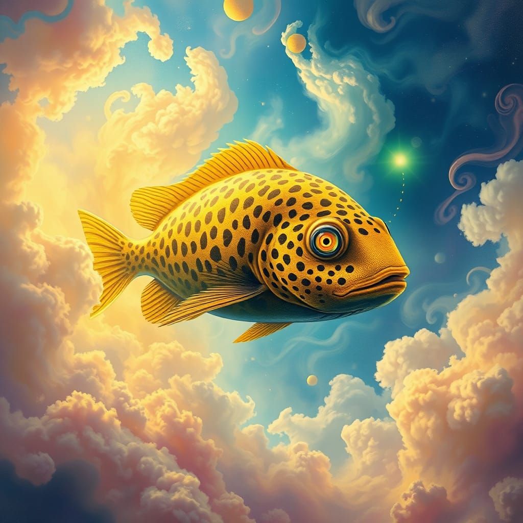 Radiant Leopard Fish in Dreamlike Surrealist Scene