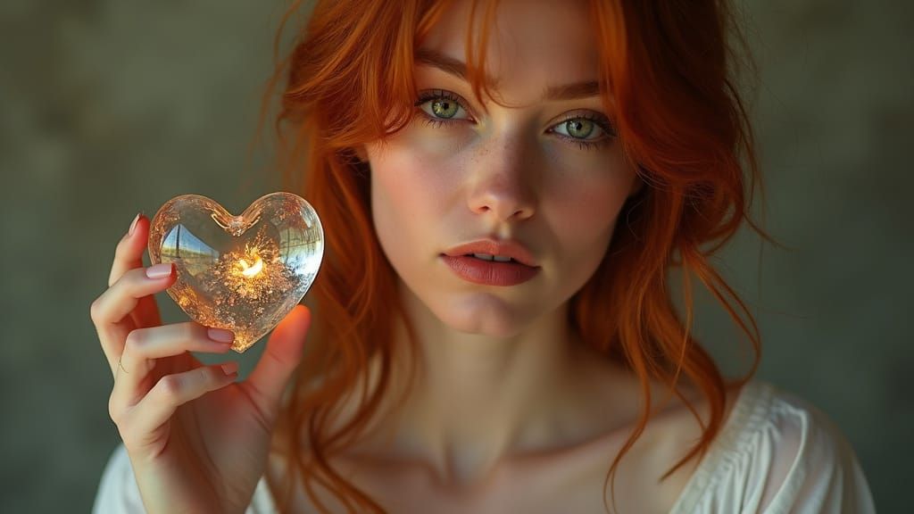Woman Contemplates Broken Glass Heart in Hyperrealism
