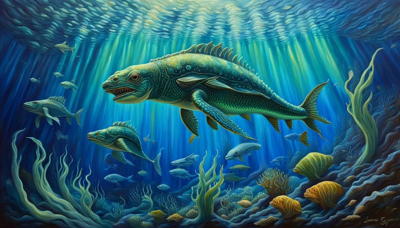 Underwater Marin-Aliens in Surreal Oil Painting