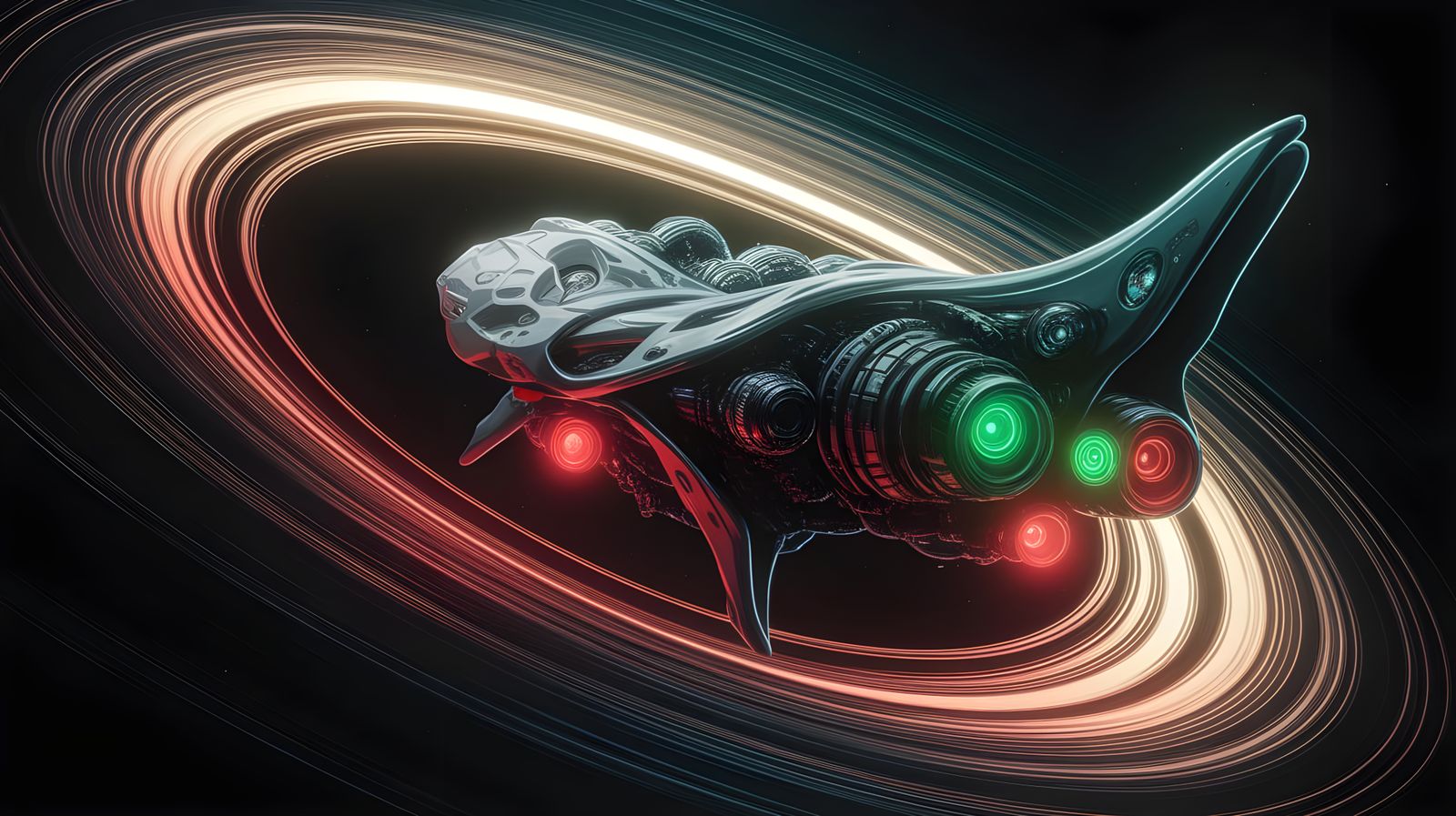 Ethereal Bio-Mechanical Spaceship Erupts from Cosmic Black H...