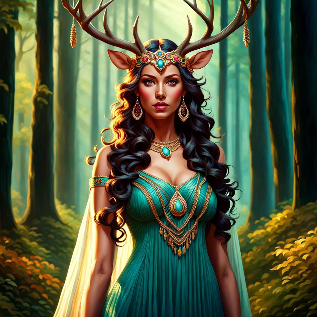 Deer Goddess with Antlers in Hyperreal Style