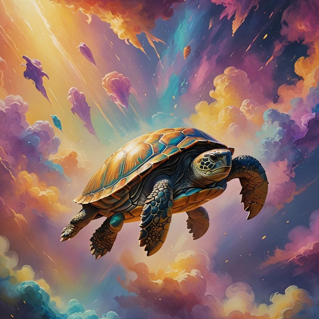 Luminous Turtle Floating in Mist: Fantasy Art