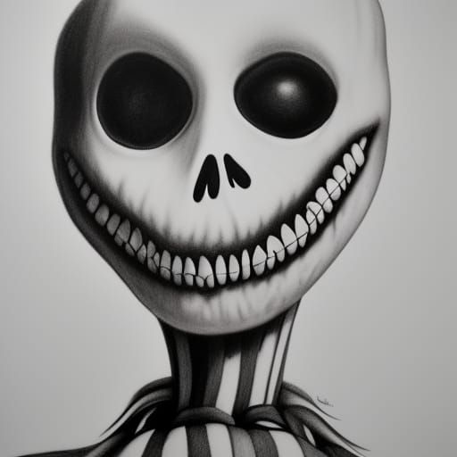 Hyperdetailed Charcoal Drawing of Jack Skellington