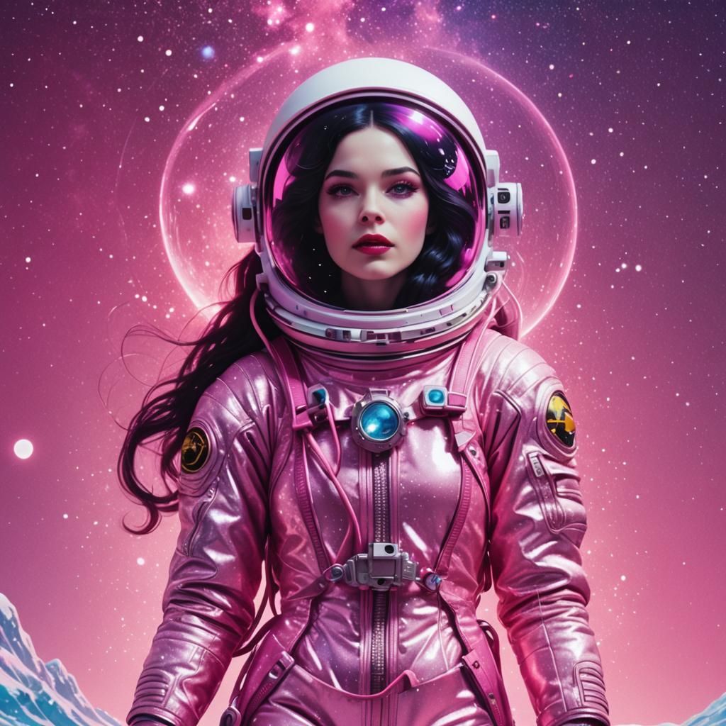 Snow White Mermaid Cosmonaut in Synthwave Neon