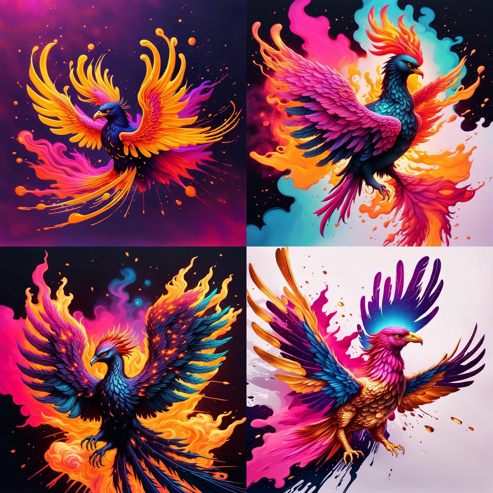 Phoenix Rebirth in Synthwave Neon Retro Style