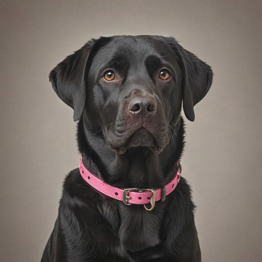 Black Labrador Retriever wearing a pink collar
