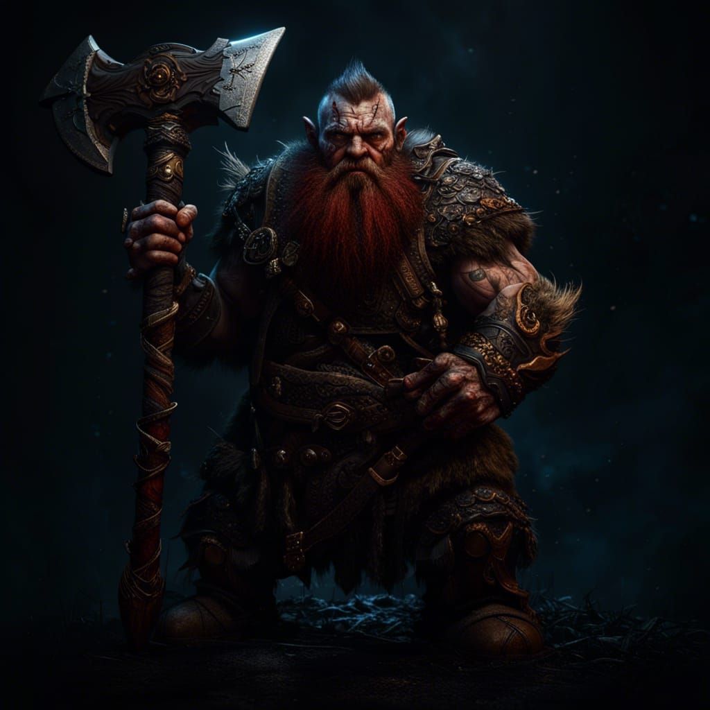 Fearsome Dwarf Warrior in Dark Fantasy Style