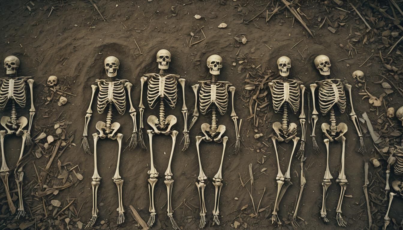 Dramatic Film Still of Thousands of Skeletons