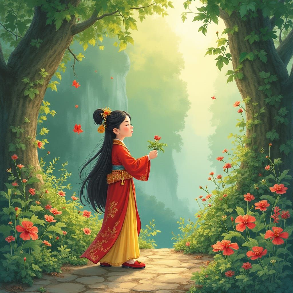 Maomao in Lush Forest: A Whimsical Illustration