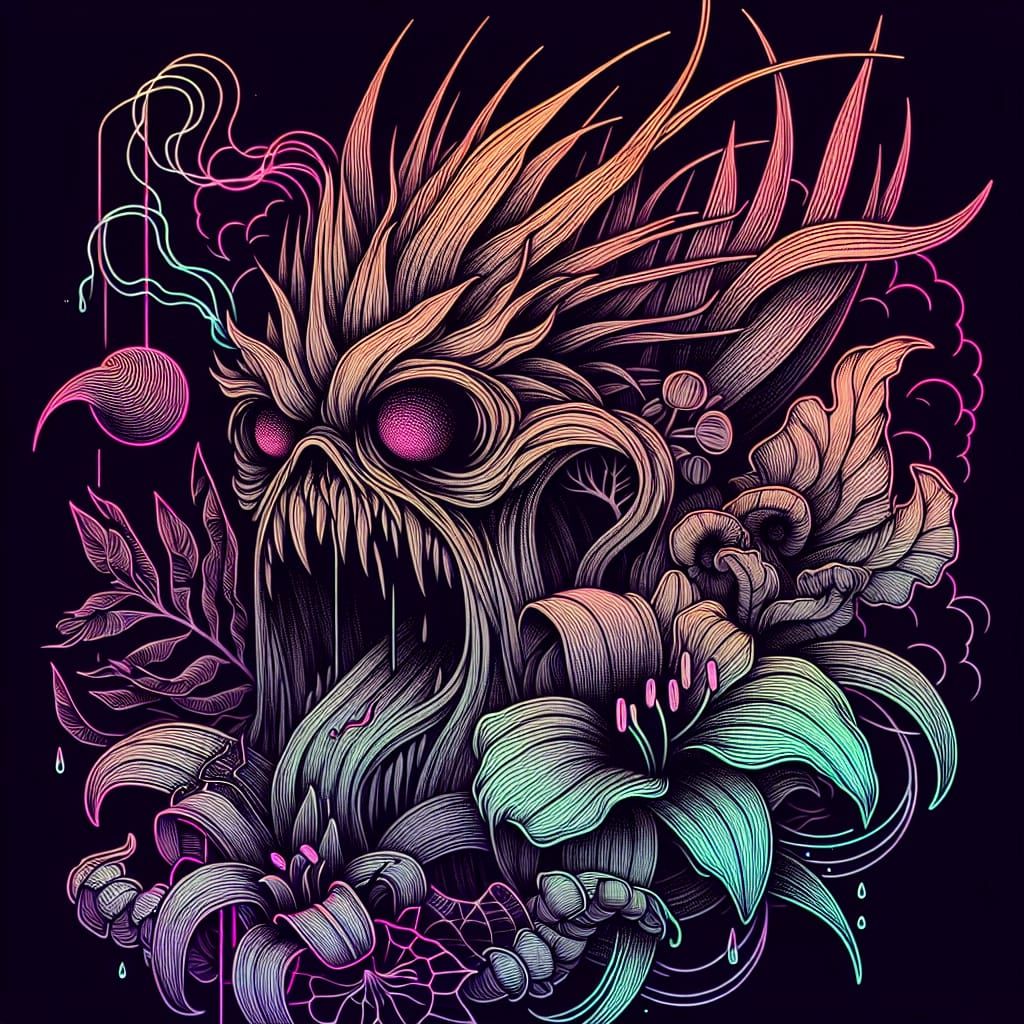 H-Ish FaunalFlora in Neon Liquid Fire Outline on the Beach