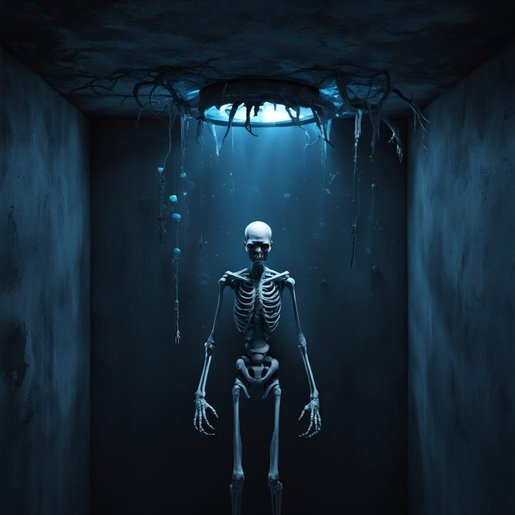 Horrific Deformed Being in Eerie Blue Light