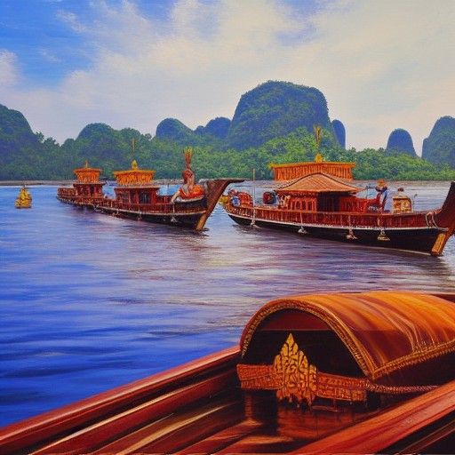 Thailand Royal Barges Oil Painting by James Gurney