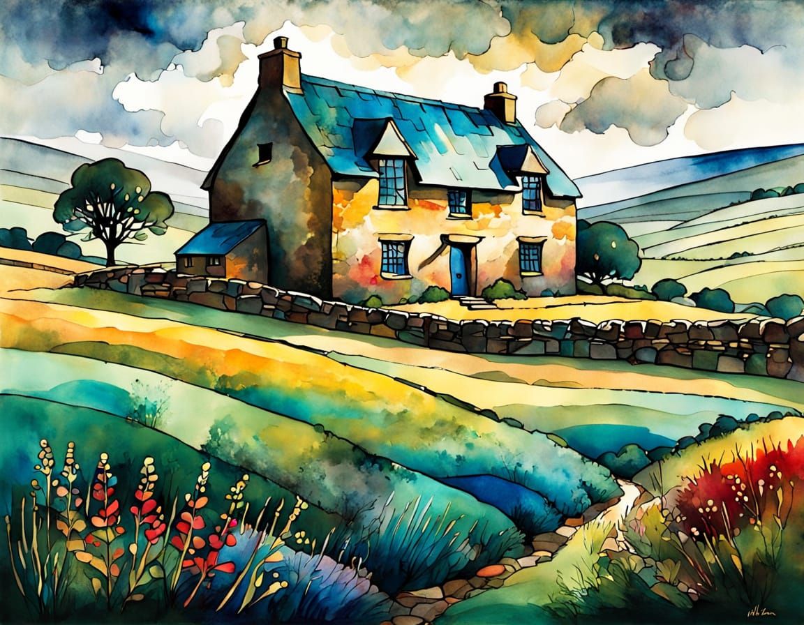 An old farmhouse with weathered stone walls and a thatched roof