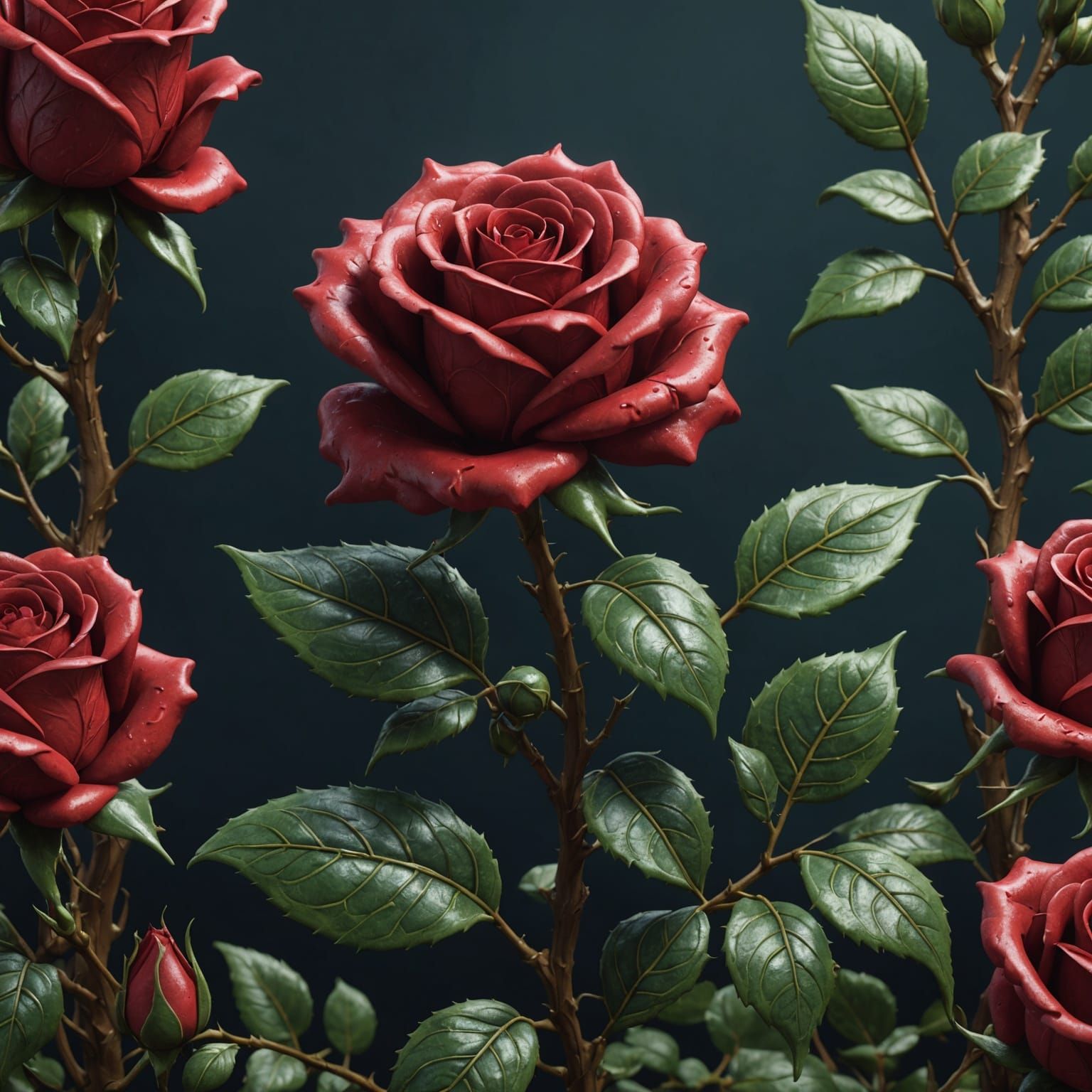 Detailed Wax Carving of a Rose Bush