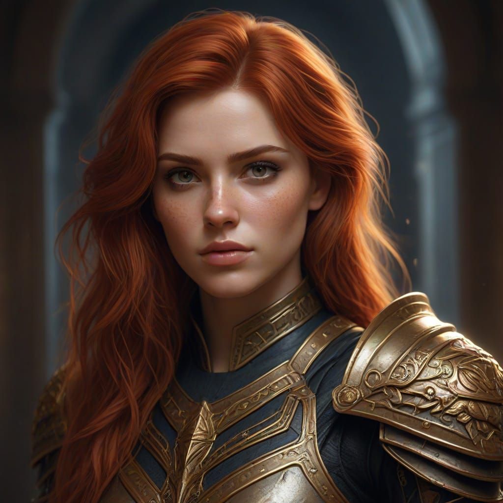 Fantasy Woman in Ornate Armor, Digital Painting
